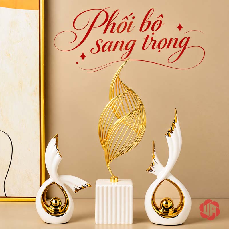 Tượng Decor Đôi Cánh Chim Bay Gốm Sứ UP075V Tượng decor đôi cánh chim bay phối ngọn lửa trong khung vòm sáng