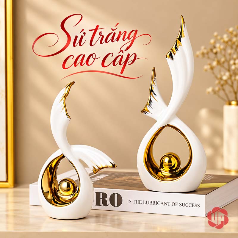 Tượng Decor Đôi Cánh Chim Bay Gốm Sứ UP075V Tượng decor đôi cánh chim bay với cầu vàng trong khoang rỗng