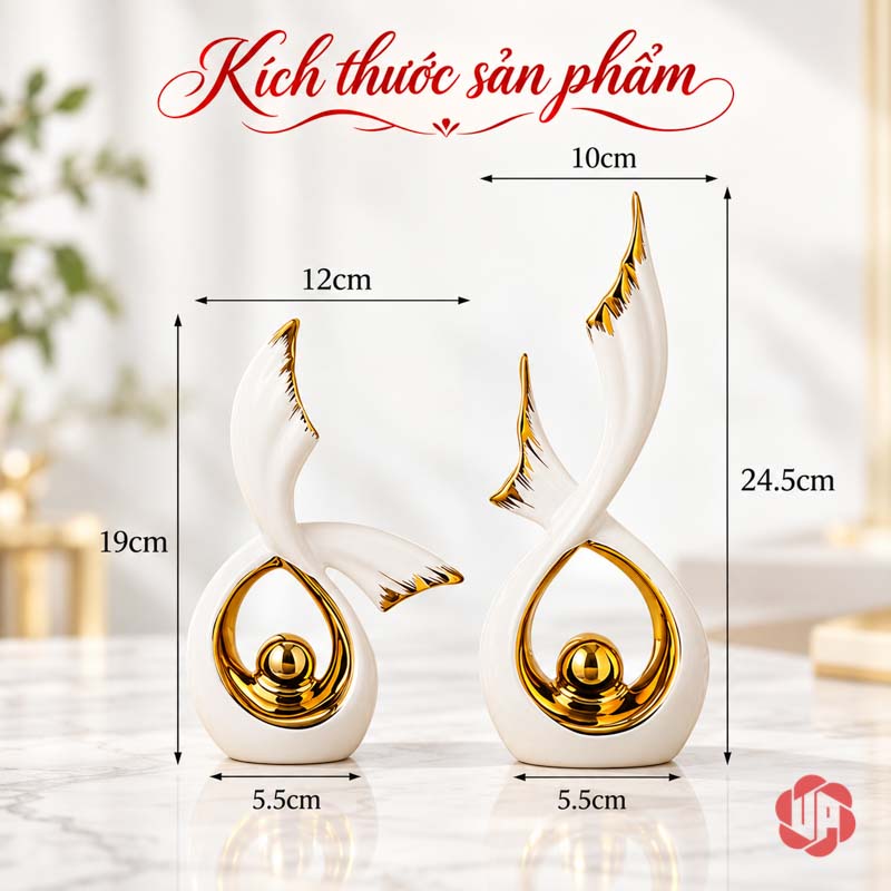 Tượng Decor Đôi Cánh Chim Bay Gốm Sứ UP075V Tượng decor đôi cánh chim bay với số đo hai mẫu cao thấp