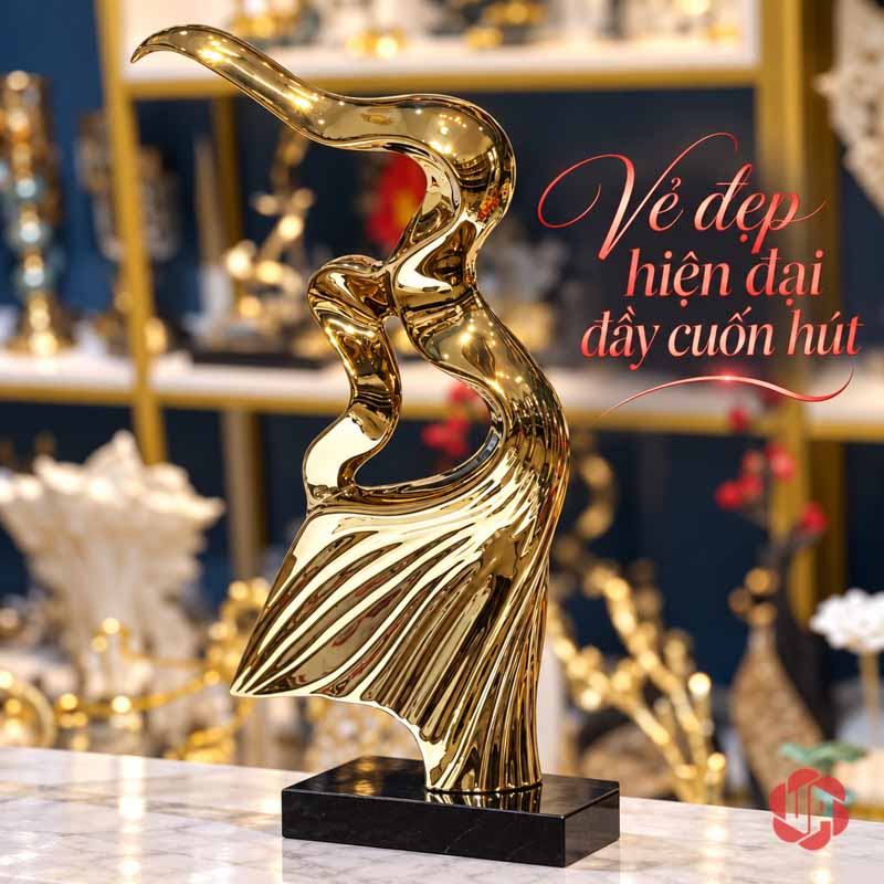 Tượng Decor Nghệ Thuật Tinh Thần Phấn Chấn UP056 Tượng decor mạ vàng nhìn nghiêng trong không gian trưng bày
