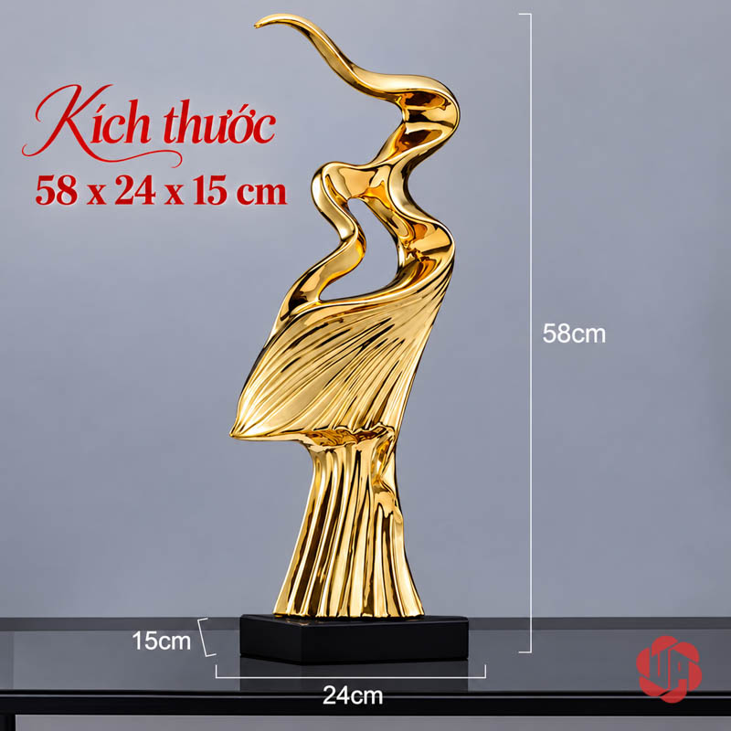 Tượng Decor Nghệ Thuật Tinh Thần Phấn Chấn UP056 Tượng decor mạ vàng với các số đo rộng 24 sâu 15 cao 58 cm