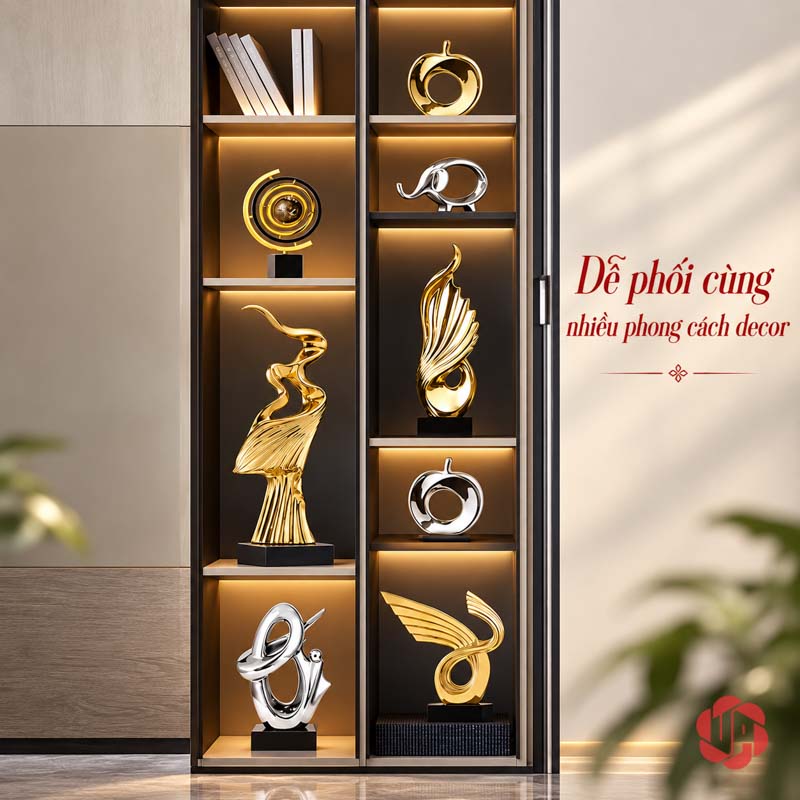 Tượng Decor Nghệ Thuật Tinh Thần Phấn Chấn UP056 Tượng decor nghệ thuật ở ngăn giữa tủ trưng bày