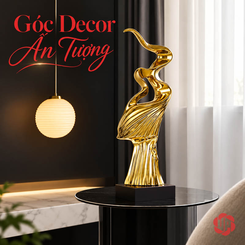 Tượng Decor Nghệ Thuật Tinh Thần Phấn Chấn UP056 Tượng decor nghệ thuật trên bàn tròn cạnh đèn thả