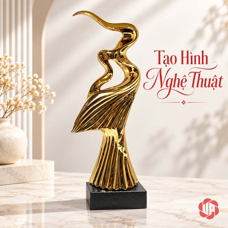 Tượng Decor Nghệ Thuật Tinh Thần Phấn Chấn UP056 Tượng decor nghệ thuật trước tường sáng trên chân đế đen