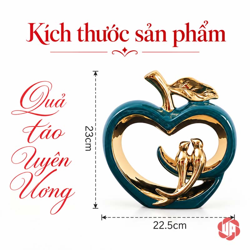 Tượng Decor Quả Táo Uyên Ương Gốm Sứ Xanh Phối Vàng UP050 Tượng decor quả táo uyên ương rộng 22,5 cm cao 23 cm