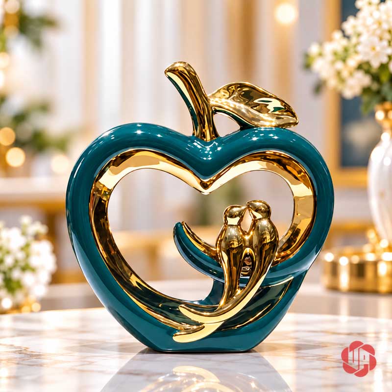 Tượng Decor Quả Táo Uyên Ương Gốm Sứ Xanh Phối Vàng UP050 Tượng decor quả táo uyên ương xanh phối vàng trên mặt bàn sáng