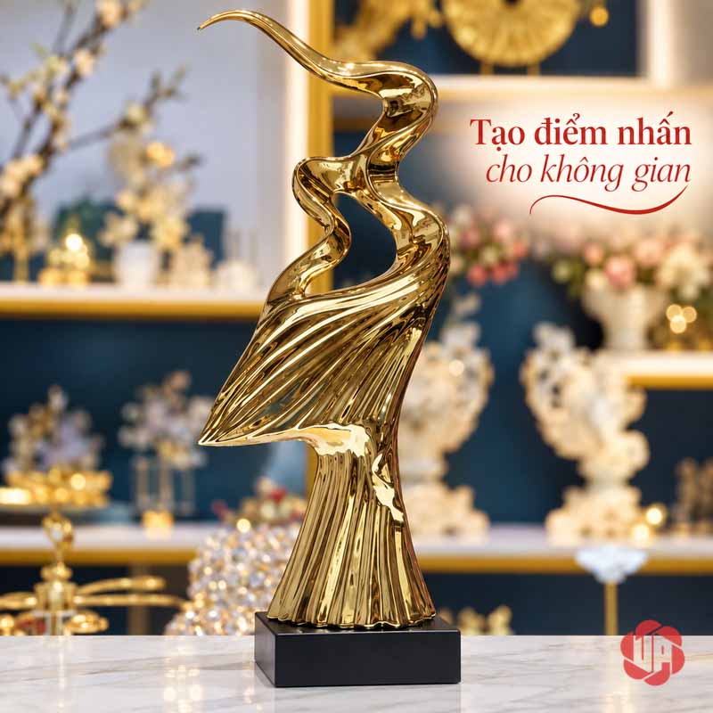 Tượng Decor Nghệ Thuật Tinh Thần Phấn Chấn UP056 Tượng decor Tinh thần phấn chấn trên đế đen giữa showroom