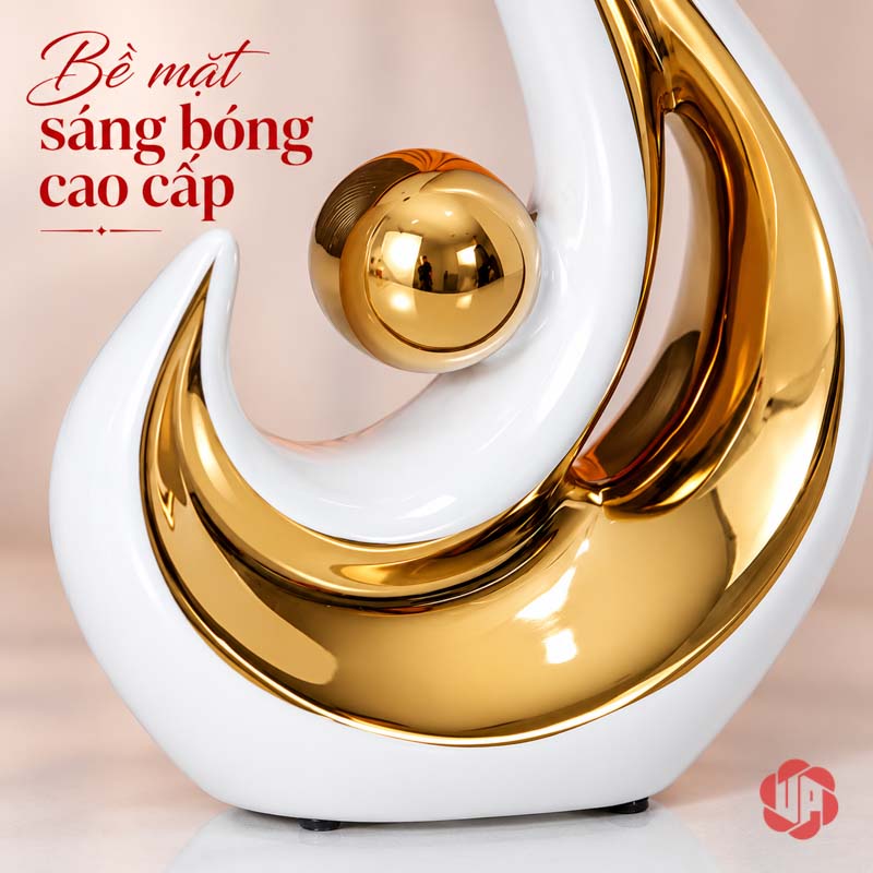 Tượng Decor Trang Trí Đôi Ngọn Lửa Trắng Vàng UP026-A Tượng ngọn lửa trang trí chi tiết mặt vàng bóng và nền trắng