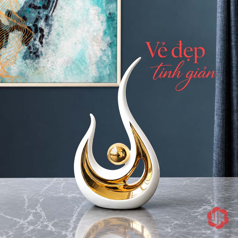 Tượng Decor Trang Trí Đôi Ngọn Lửa Trắng Vàng UP026-A Tượng ngọn lửa trang trí đơn trên bàn vân xám