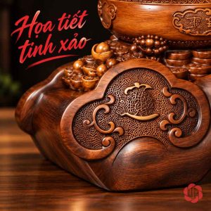 Tượng phong thủy tỳ hưu chầu kho báu với phù điêu trên đế nâu