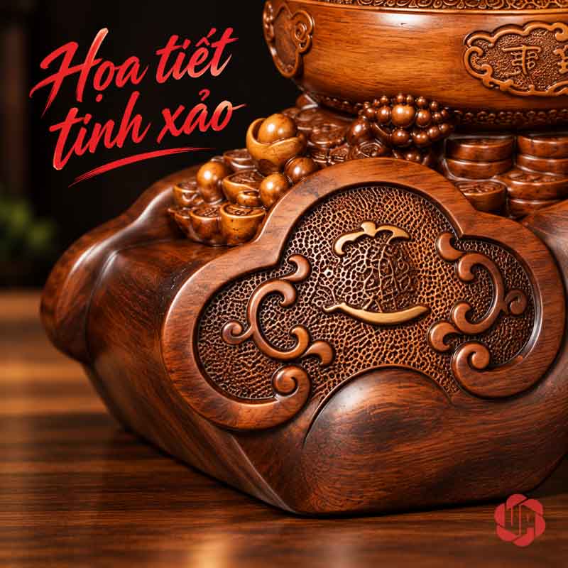Tượng Phong Thủy Tỳ Hưu Chầu Kho Báu UP074V Tượng phong thủy tỳ hưu chầu kho báu với phù điêu trên đế nâu