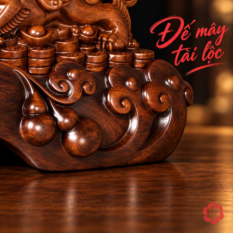 Tượng Phong Thủy Tỳ Hưu Chầu Kho Báu UP074V Tượng phong thủy tỳ hưu với chân linh vật và đế mây cuộn