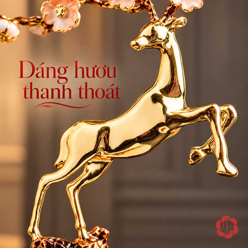 Tượng Trang Trí Decor Hươu Vàng Cành Hoa UPD044 Tượng trang trí decor hươu vàng nhìn rõ đường cong thân