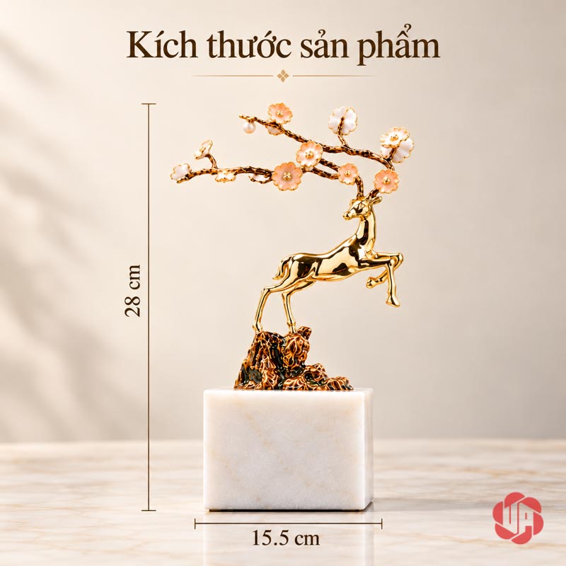 Tượng Trang Trí Decor Hươu Vàng Cành Hoa UPD044 Tượng trang trí decor hươu vàng với số đo rộng và cao