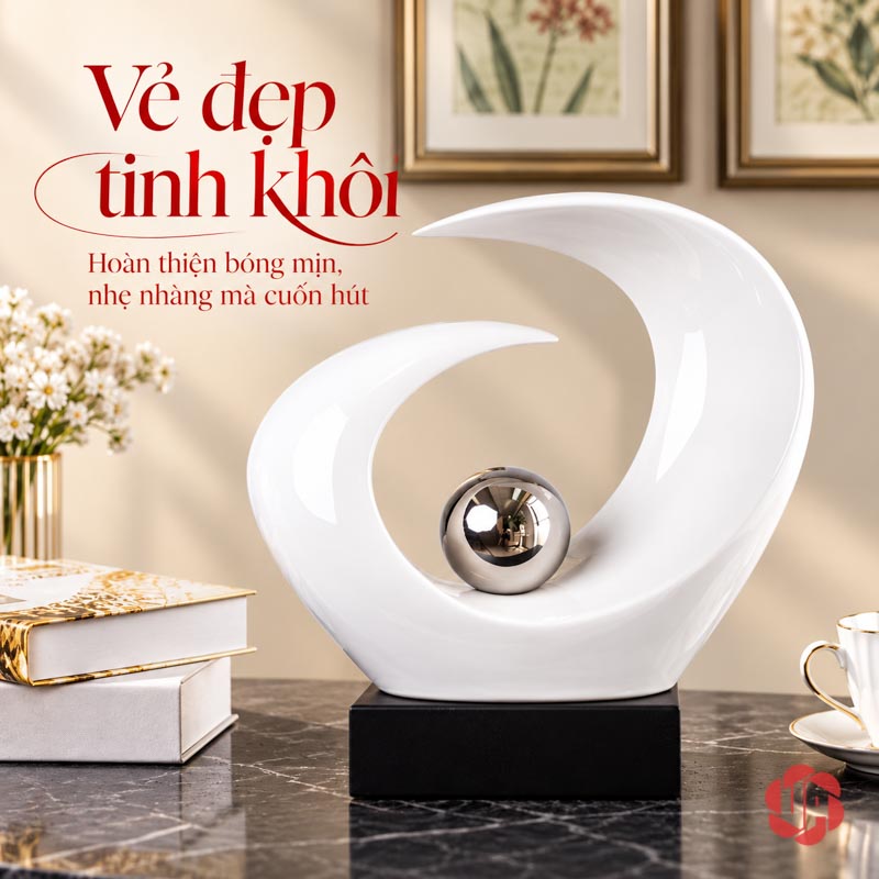 Tượng Trang Trí Nghệ Thuật Đôi Mắt Và Tầm Nhìn UP038 Tượng trang trí Đôi Mắt trắng cận cảnh viên cầu màu bạc và bề mặt cong