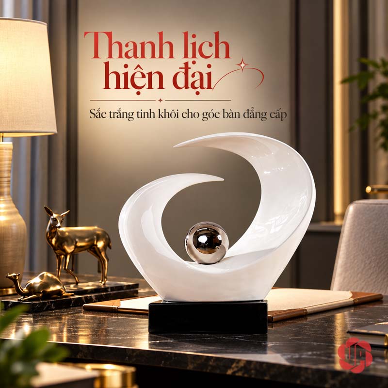 Tượng Trang Trí Nghệ Thuật Đôi Mắt Và Tầm Nhìn UP038 Tượng trang trí Đôi Mắt trắng đặt cạnh đèn bàn trên mặt tủ tối