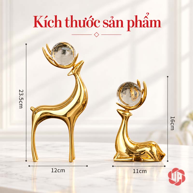 Tượng Trang Trí Hươu Đồng Nâng Cầu Thủy Tinh UPD060A Tượng trang trí hươu đồng với kích thước dáng đứng và nằm