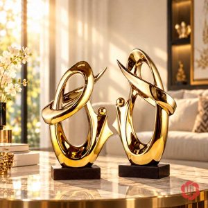 Tượng trang trí Kho Báu màu vàng đặt đôi với hai hướng xoay trên bàn