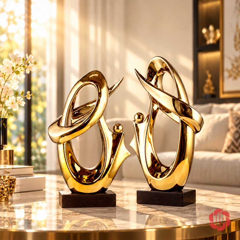 Tượng Trang Trí Nghệ Thuật Kho Báu UP039 Tượng trang trí Kho Báu màu vàng đặt đôi với hai hướng xoay trên bàn