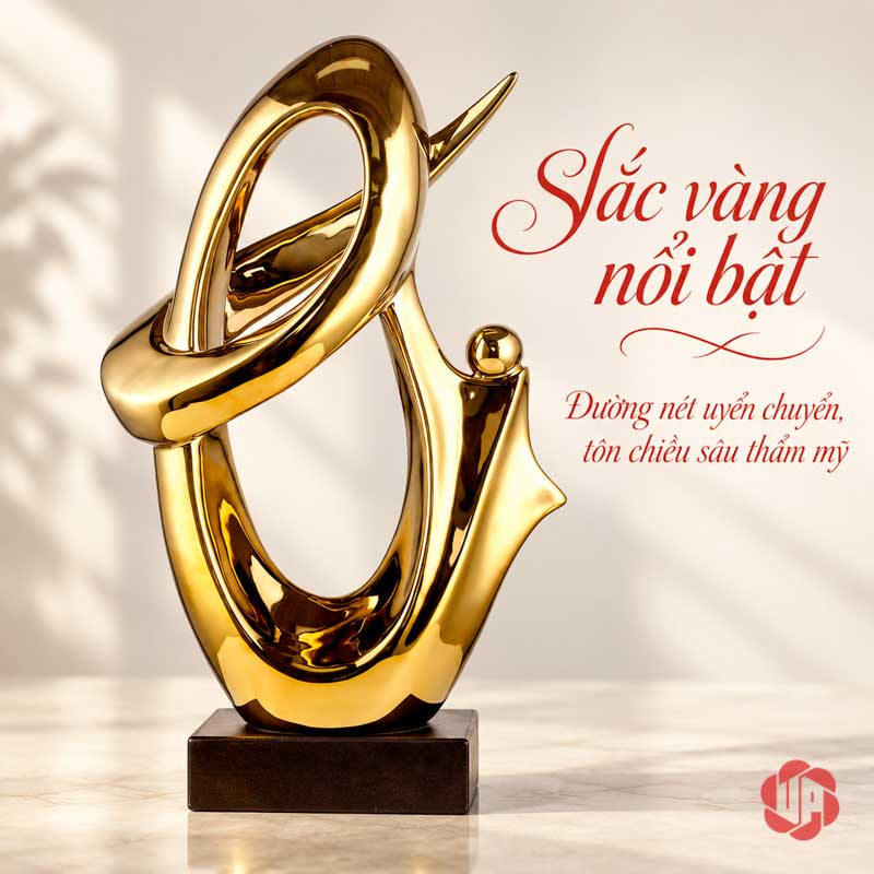 Tượng Trang Trí Nghệ Thuật Kho Báu UP039 Tượng trang trí Kho Báu nhìn chính diện với dải cong bắt chéo phía trên