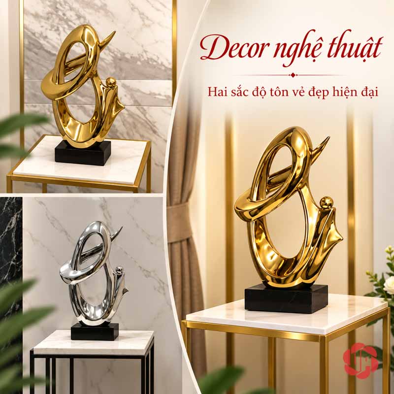 Tượng Trang Trí Nghệ Thuật Kho Báu UP039 Tượng trang trí Kho Báu trong ảnh ghép phiên bản màu vàng và màu bạc