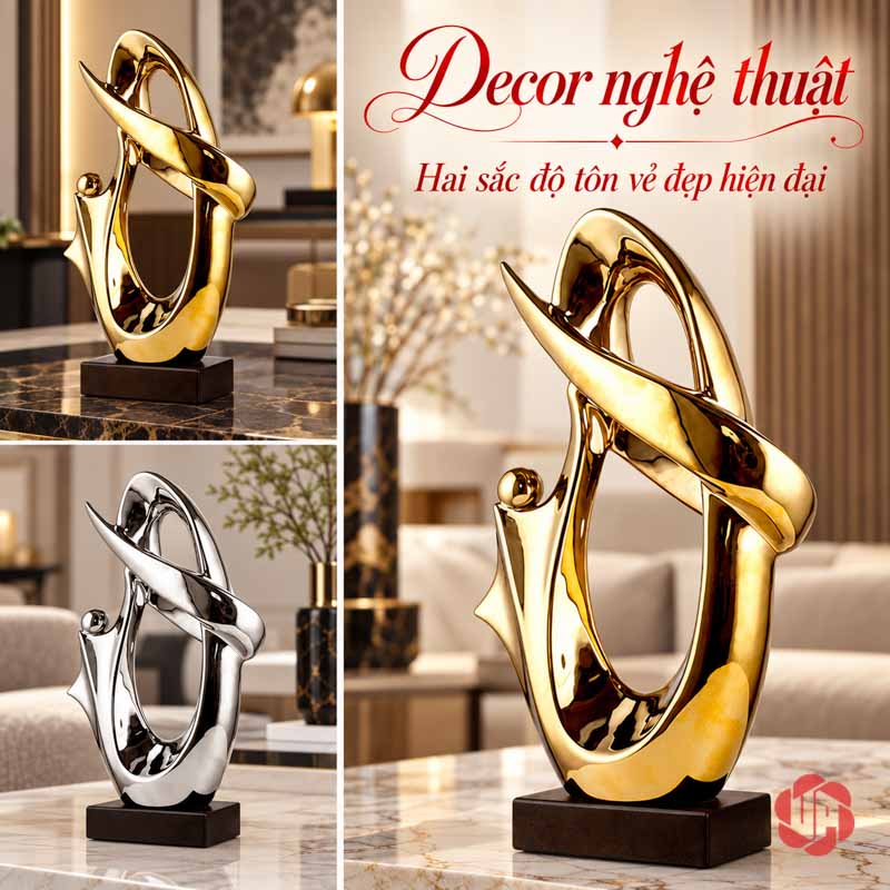Tượng Trang Trí Nghệ Thuật Kho Báu UP039 Tượng trang trí Kho Báu trong bố cục ghép các góc nhìn vàng và bạc