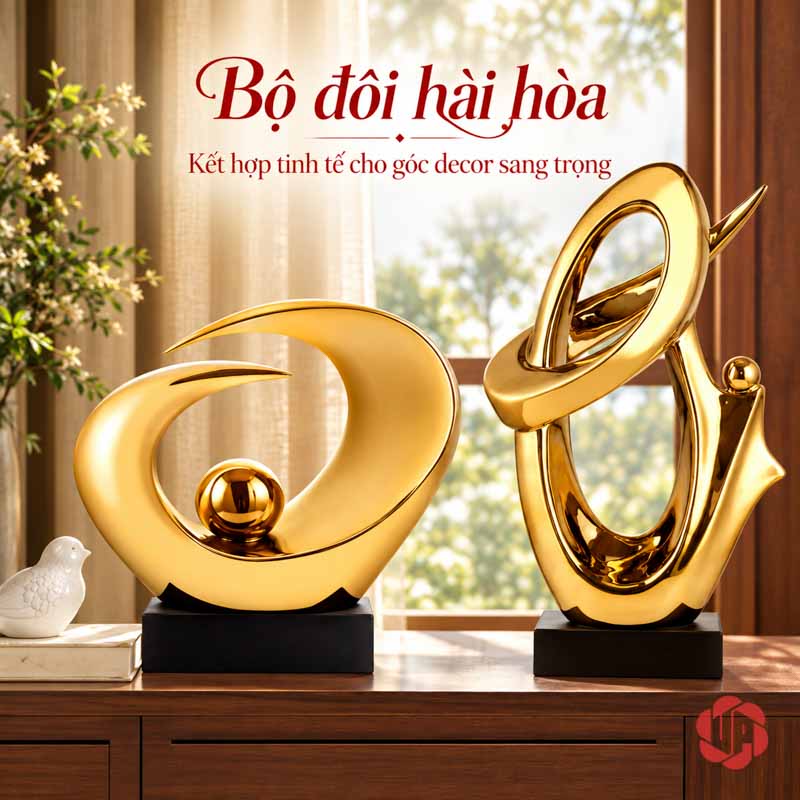 Tượng Trang Trí Nghệ Thuật Kho Báu UP039 Tượng trang trí Kho Báu vàng phối cùng tượng Đôi Mắt trên tủ gỗ