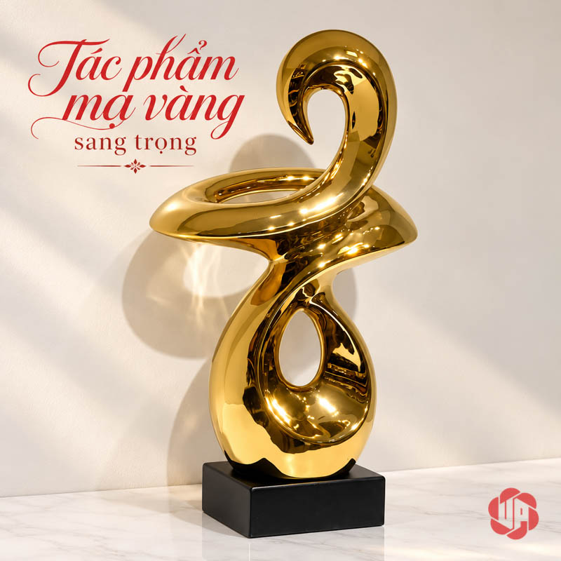 Tượng Trang Trí Nghệ Thuật Vận May Và Bước Ngoặt UP054V Tượng trang trí mạ vàng nhìn nghiêng trước tường sáng