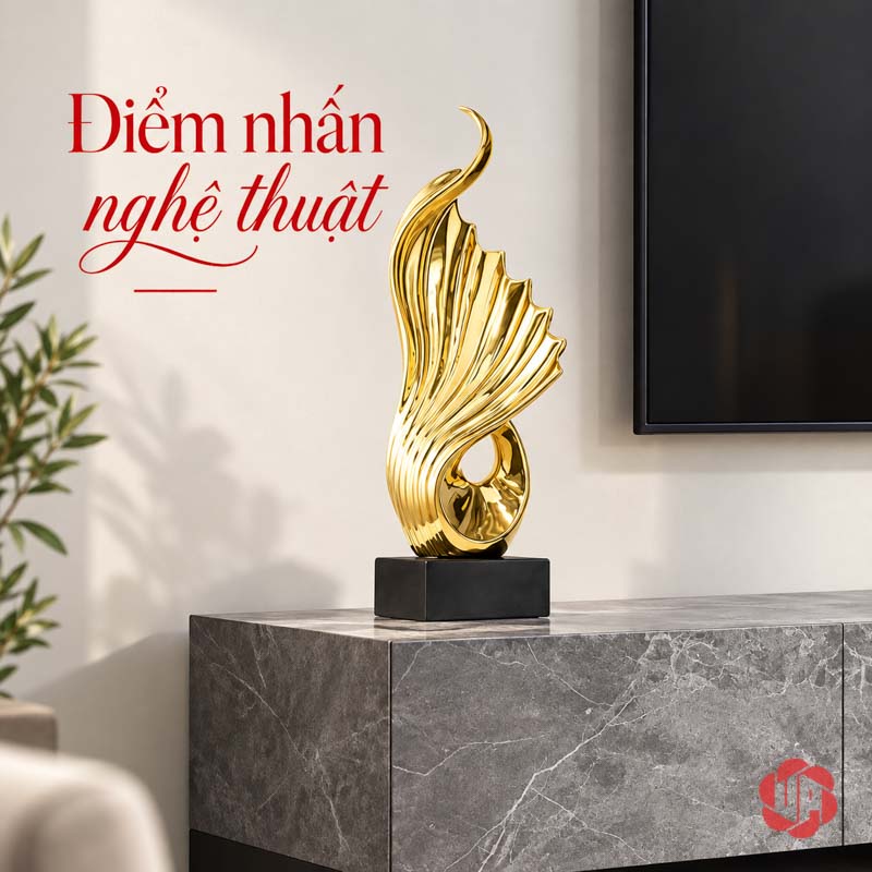 Tượng Trang Trí Nghệ Thuật Giàu Có Đến Từ Mọi Hướng UP065V Tượng trang trí nghệ thuật cánh phượng trên kệ cạnh tivi