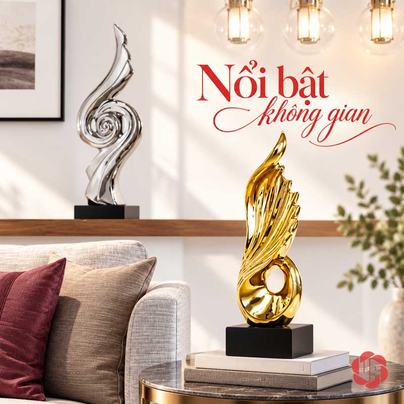 Tượng Trang Trí Nghệ Thuật Giàu Có Đến Từ Mọi Hướng UP065V Tượng trang trí nghệ thuật cánh phượng vàng cạnh sofa