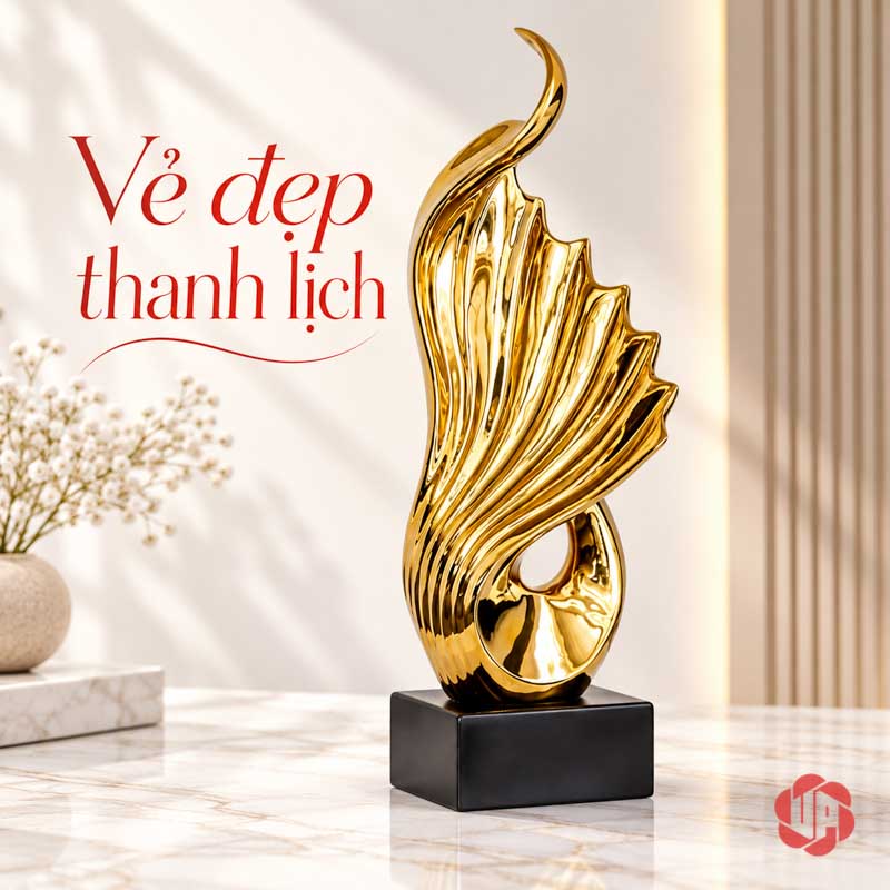 Tượng Trang Trí Nghệ Thuật Giàu Có Đến Từ Mọi Hướng UP065V Tượng trang trí nghệ thuật cánh phượng vàng trước nền sáng
