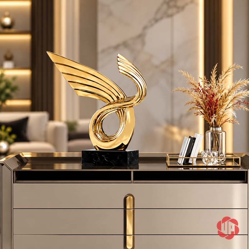Tượng Trang Trí Nghệ Thuật Thuận Buồm Xuôi Gió UP055 Tượng trang trí nghệ thuật trên kệ cùng sách và bình hoa