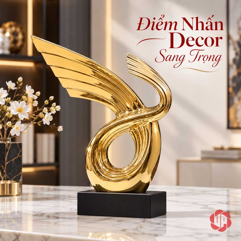 Tượng Trang Trí Nghệ Thuật Thuận Buồm Xuôi Gió UP055 Tượng trang trí nghệ thuật với thân uốn vòng bên bình hoa
