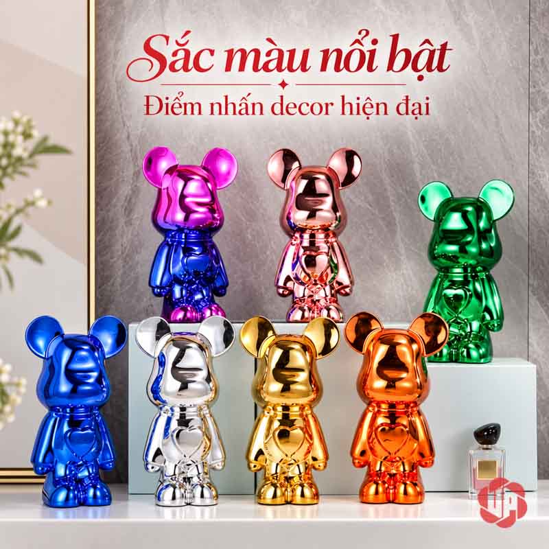 Gấu Bearbrick Decor Trang Trí Nghệ Thuật UPV031 Bảy tượng gấu bóng màu xanh, bạc, vàng, cam, hồng, xanh lá và chuyển sắc