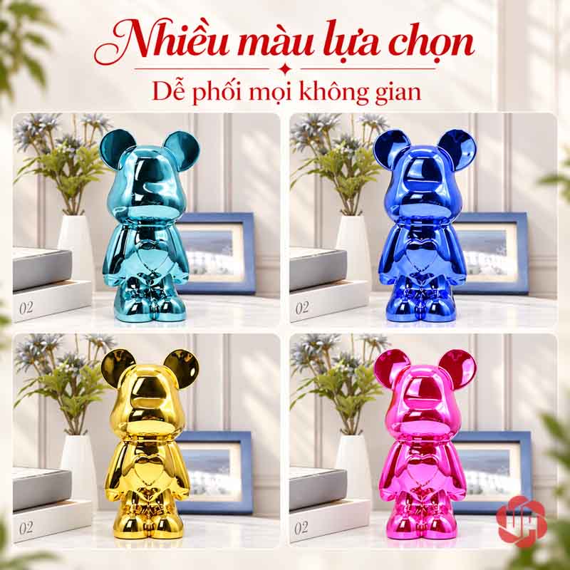 Gấu Bearbrick Decor Trang Trí Nghệ Thuật UPV031 Ảnh ghép bốn tượng gấu bóng màu xanh ngọc, xanh lam, vàng và hồng