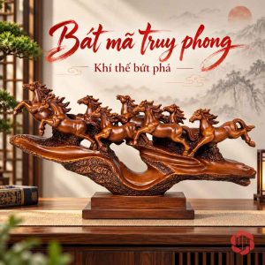 Tám chú ngựa trên bệ uốn cong của tượng bát mã