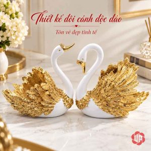 Đôi thiên nga trắng với cánh vàng mở sang hai phía