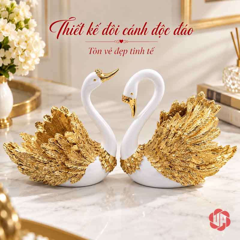 Đôi Tượng Thiên Nga Trắng Cánh Vàng UPV060 Đôi thiên nga trắng với cánh vàng mở sang hai phía