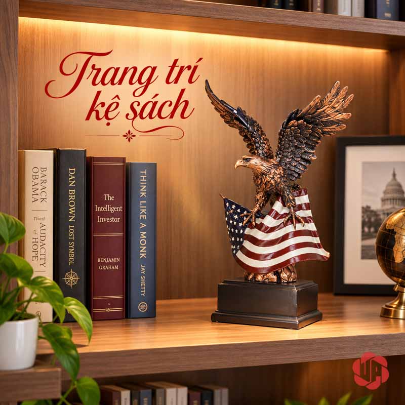 Tượng Đại Bàng Mỹ Dang Cánh UPV063 Tượng đại bàng Mỹ UPV063 đặt trên kệ cạnh sách