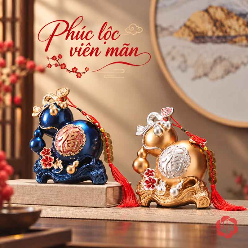 Bộ Tượng Hươu Hồ Lô UPVHL067 Ảnh hai hồ lô xanh và vàng đặt cạnh nhau
