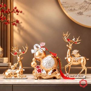 Bộ tượng hươu hồ lô UPVHL067 màu vàng trên mặt tủ